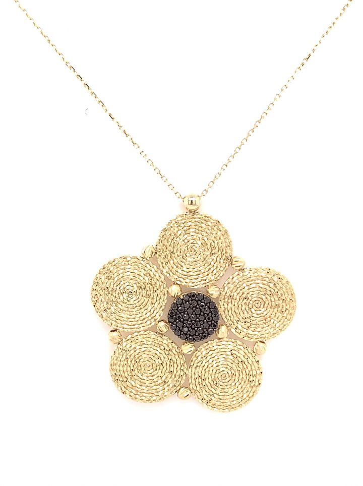 14crt Yellow Gold Floral Pendant With Chain
